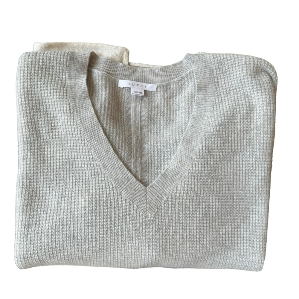 Duffy Womens Knit Cashmere V-Neck Short Sleeve Oversize Sweater Size XS/S